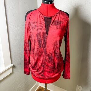 Calvin Klein Jeans Red Abstract Print Long Sleeve Top Small